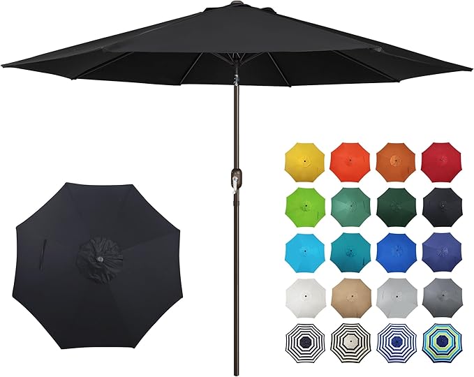 Blissun 10FT Outdoor Patio Umbrella, Outdoor Table Umbrella, Yard Umbrella, Market Umbrella with 8 Sturdy Ribs, Push Button Tilt and Crank