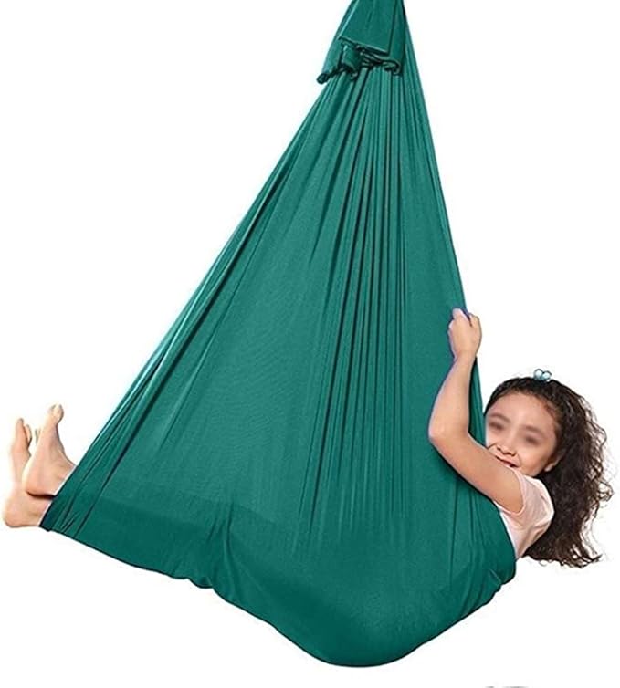 Nylon Swing Hammock Indoor Therapy Sensory Swings Cuddle Hammock with Special Needs for Children Kids Games Autistic (Color : Dark Green, Size : 150 x 280 cm)