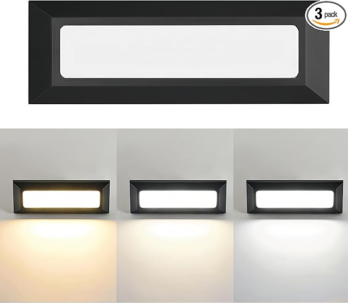 ZONK Upgraded Dimmable 3 Color LED Outdoor Indoor Step Lights, 3000K/4000K/5000K 3W 180lm, Waterproof IP65 Deck Stair Light, Retaining Wall Lights, 3 Pack