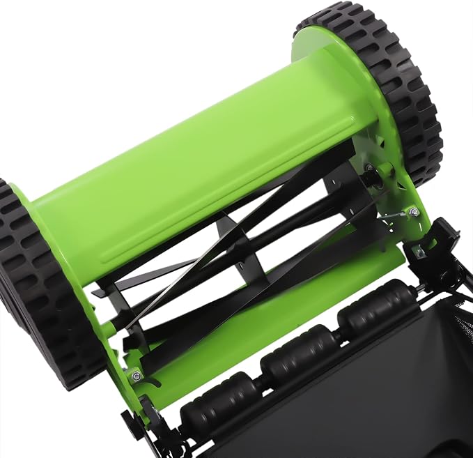 12 Inch Push Reel Lawn Mower, 5-Blade Manual Walk-Behind Mower with 6 Gallon Grass Catcher Bag, Adjustable Cutting Height 0.47-1.77 in, Cordless Reel Mower for Yard Garden