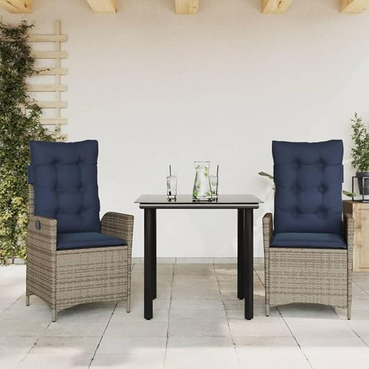 Backyard Furniture Patio Conversation Sets Outdoor Seating 3 Piece Patio Dining Set with Cushions Gray Poly Rattan Suitable for Gardens, Balconies, Decks