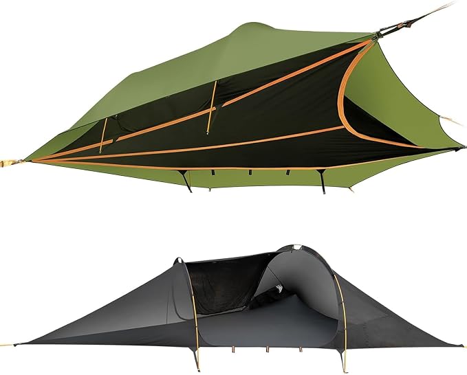 Outdoor Camping Hammock Tent, Large Triangle Hammocks for 1-3 Persons-Portable Camping Mosquito Net for Outside, Hiking Travel(Military Green)