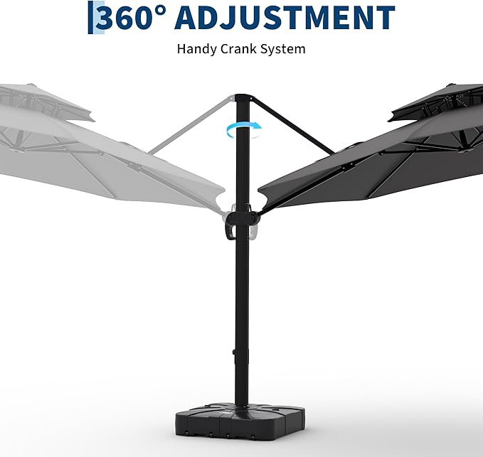 10x10 ft Round Outdoor Umbrella, Cantilever Patio Umbrella with 360° Rotation & Adjustable Height, Heavy Duty Aluminum Umbrella Outdoor Patio for Garden Poolside,Grey (Base Not Included)