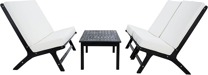 SAFAVIEH Outdoor Collection Chaston Black/Beige Cushion 4-Piece Conversation Patio Set