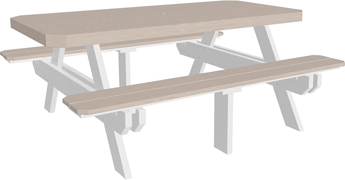 LuxCraft 6 Foot Poly Rectangular Picnic Table - Outdoor Furniture, Dining Height Table with Umbrella Hole, Seats 6 Adults, All Weather - Amish Made in USA (Birch & White)