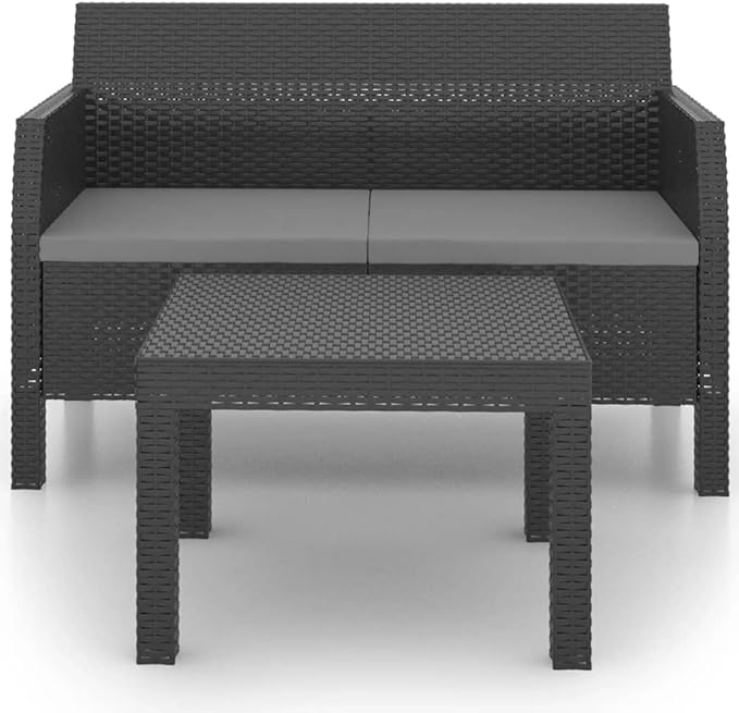 Backyard Furniture Patio Conversation Sets Outdoor Seating 2 Piece Patio Lounge Set with Cushions PP Rattan Anthracite Suitable for Swimming Pool, Courtyard, Garden