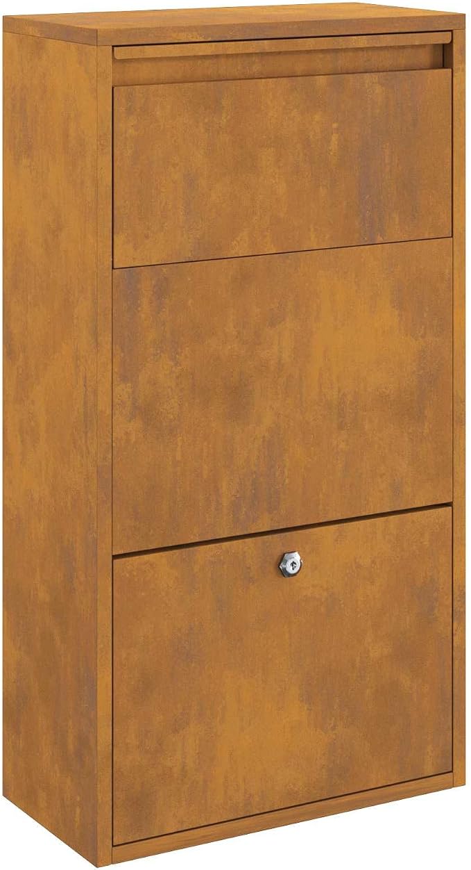 Weathering Steel Parcel Drop Box, Secure Large Capacity Package Delivery Locker with Lock for Porch Garden Outdoor Mail Receiving, 17.32 x 8.66 x 32.28 in