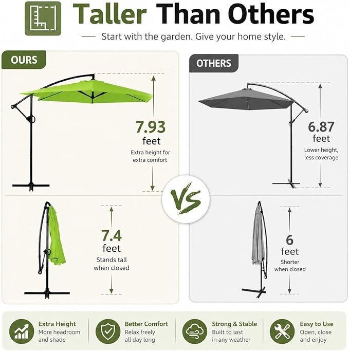 JAMFLY Large 9FT Offset Patio Umbrella with Cantilever Crank & Infinite Tilt, Heavy Duty Outdoor Hanging Umbrella with Cross Base for Backyard, Deck, Poolside