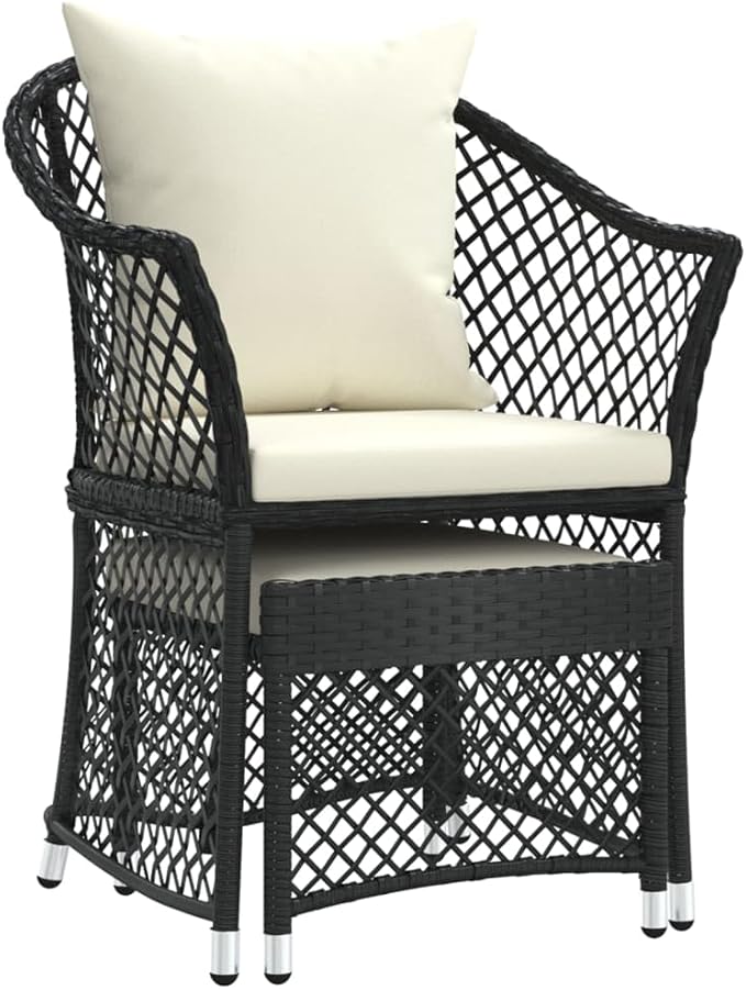 2 Piece Modern Patio Furniture Set Black White Poly Rattan Outdoor Conversation Bistro Set Small Apartment Balcony Porch 16.9 x 16.5 x 14.4 in for Garden Terrace