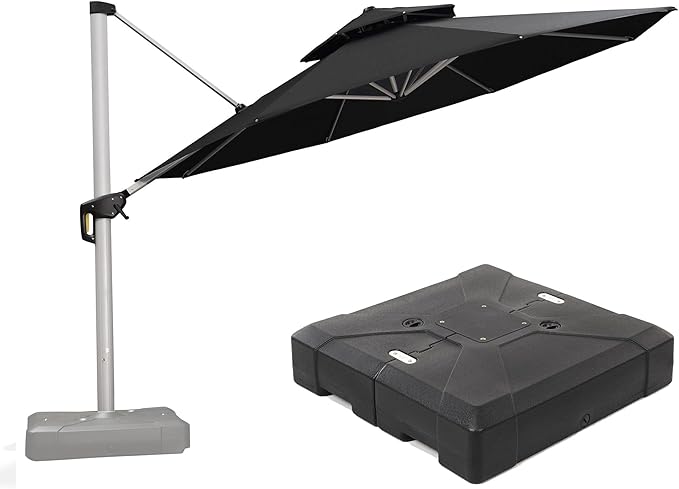 PURPLE LEAF 13 FT Cantilever Patio Umbrellas with Base Included, Large Round Offset Umbrella with 360° Rotation, Outdoor Aluminum Pool Umbrella for Pool Lawn Garden, Black