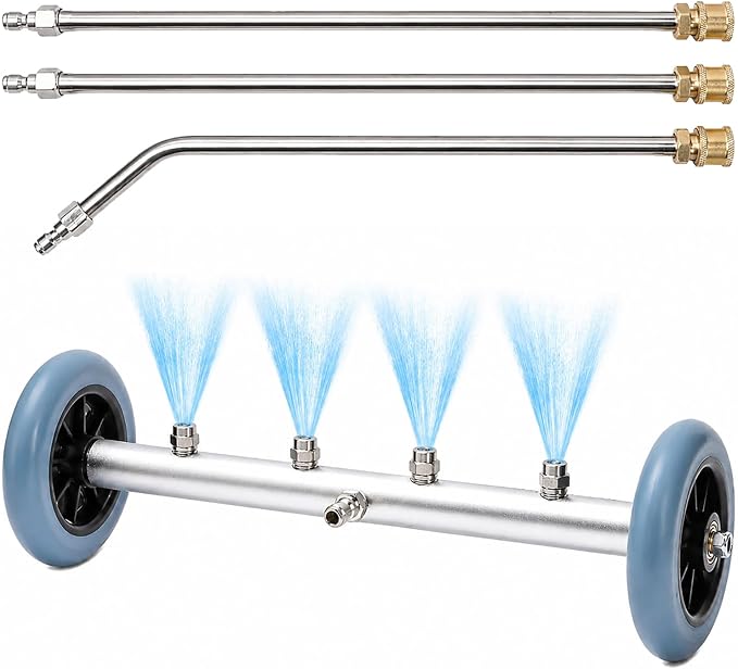 16 Inch Undercarriage Pressure Washer Attachment, Pressure Washer Undercarriage Cleaner, Under Car Washer Attachment with 3 Extension Wand, 4000 PSI