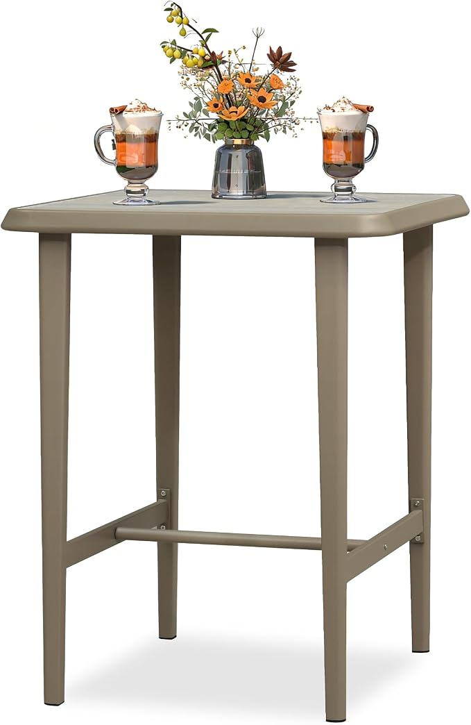 PURPLE LEAF Bar Height Table Patio SquareTable Dining Coffee Kitchen Breakfast Bistro Outdoor Pub Bar Table for Garden Balcony, Champagne