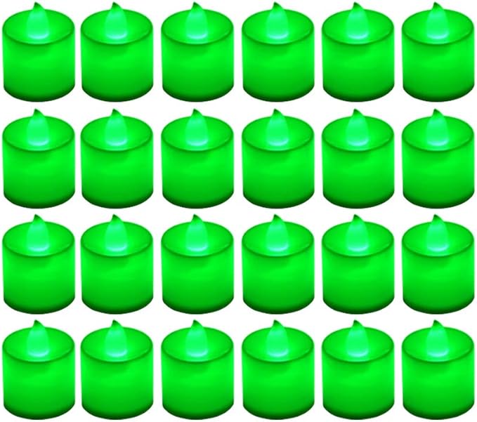 LANKER 24 Pack Flameless Led Tea Lights Candles, Flickering Green Battery Operated Electronic Fake Candles, Decorations for Party, Christmas, Halloween and Festival Celebration (Green)