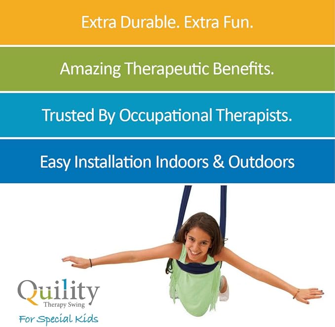 Quility Indoor Therapy Swing for Kids with Special Needs | Lycra Snuggle Swing | Cuddle Hammock for Children with Autism, ADHD, Aspergers | Ideal for Sensory Integration (Up to 77lbs, Dark Blue)