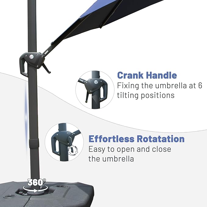 Domi 10FT Cantilever Patio Umbrella, Aluminum Windproof Outdoor Umbrella with 360°Rotation, Round Offset Sun Shade Umbrella for Outside Deck Backyard Garden Pool, Navy Blue
