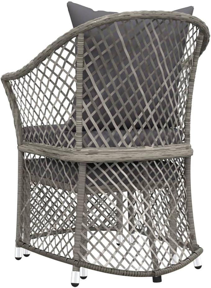 2 Piece Small Grey PE Rattan Garden Lounge Chair Set with Cushions, 16.5"x17"x14.4" Modern Compact Outdoor Patio Furniture for Balcony Apartment and Sunroom
