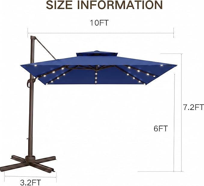 Kingdura Cantilever Patio Umbrella with Double Top Vent, Large Square Aluminum Outdoor Offset Umbrella with 360-degree Rotation, Infinite Tilt, UV Protection for Pool Deck Garden Patio