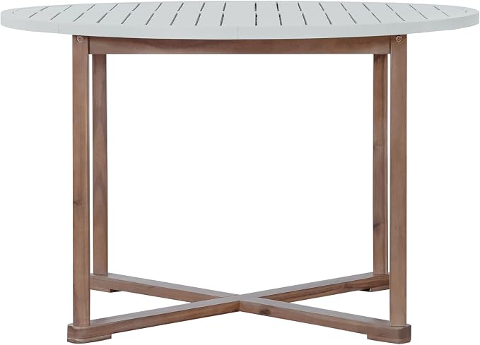 RuiSiSi 5-Piece Patio Furniture Sets for 4,Outdoor Round Dining Set for Garden, Solid Wood Table & 4 Chairs, 47.2" Round Dining Table with Slatted Design, Light Gray+Light Brown