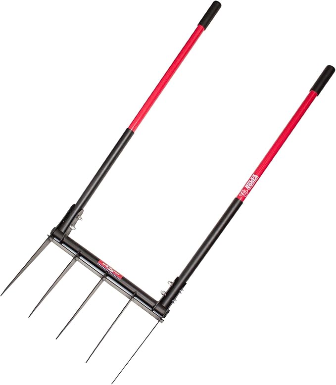 Bully Tools 5-Tine Broadfork with Fiberglass Handles, Heavy Duty Broad Fork for Tilling Aerating and Turning Soil, 56" 10-Gauge Steel Fork, Ideal for Garden Beds and Pavers Base Prep, 100% Made in USA