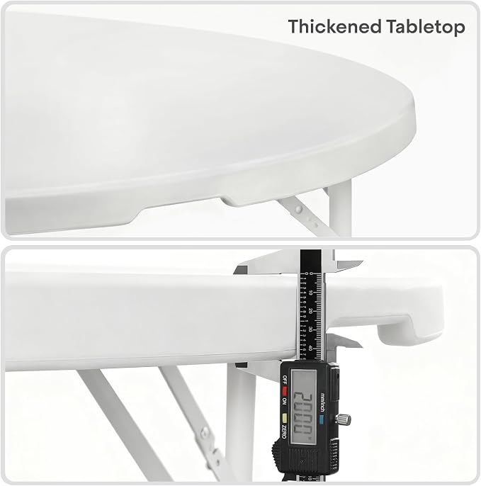 Athena Collection 5ft Folding Table, Portable Plastic Round Table Foldable Card Desk, Indoor Outdoor Collapsible Craft Desk Dining with Lock & Handle for Commercial Party Camping, White Legs