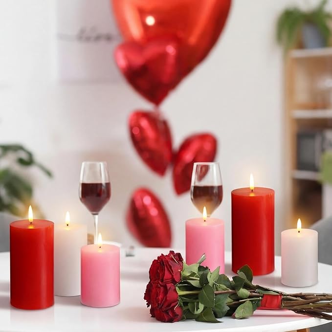 6 Pcs Mother's Day Flameless Candles LED Flameless Pillar Candles Wax LED Fake Candle with Remote and Timer Flickering H 4" 5" 6" for Home Table Dating Wedding Party Decor