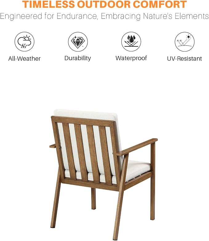 Outdoor Patio Dining Chair Set of 2, Never-Rust Outdoor Aluminum Patio Chairs with Thickened Cushions, Patio Dining Furniture Chairs Set for Garden, Backyard, Porch, Lawn, Teak