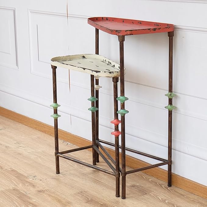 Rustic Farmhouse End Table,Distressed Patio Side Table Metal Outdoor Table for Garden,Balcony,Yard or Lawn (Table B)