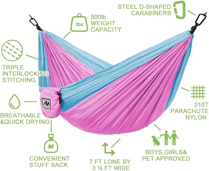 ayamaya Kids Camping Hammock, Small Outdoor Hammock Gifts for Children Girls Boys, Ultralight Kids Camping Gear with Tree Strap & Carabiners,Sling Swing Hammock for Indoor/Outdoor Use