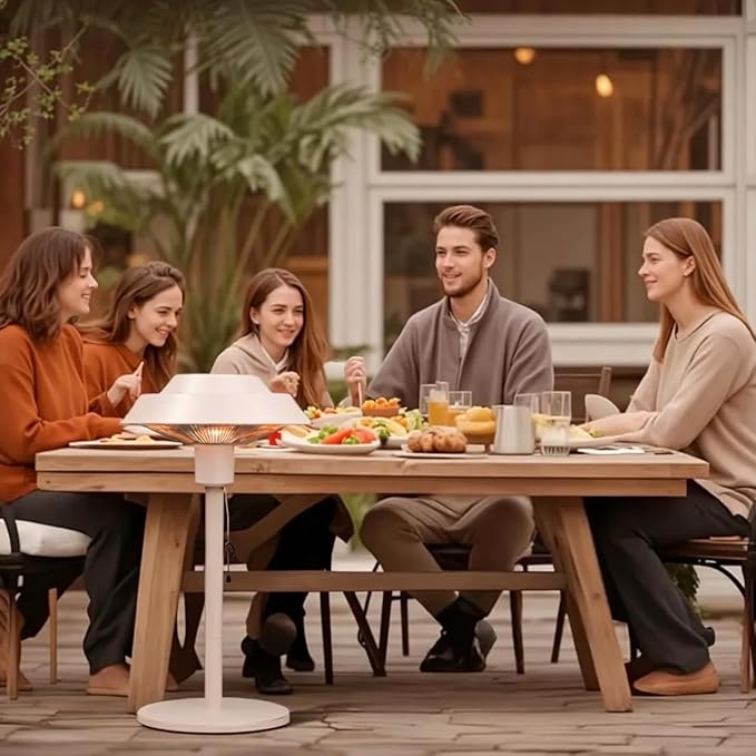 Electric Patio Outdoor Heater, 1500W Infrared Tabletop Heaters for Indoor Oudoor Use, IP55 Waterproof, Tip-over & Overheating Protection, Perfect for Garden, Balcony (light grey, tabletop-pull string)