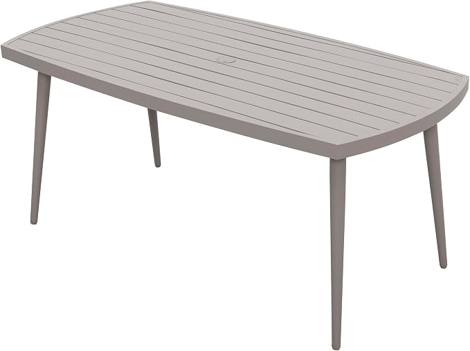 NUU GARDEN Outdoor Dining Table with 1.97" Umbrella Hole, All Weather Metal Outdoor Patio Table, 6-Person Aluminum Slat Rectangle Dining Table, Bistro Table for Garden, Backyard, Beige