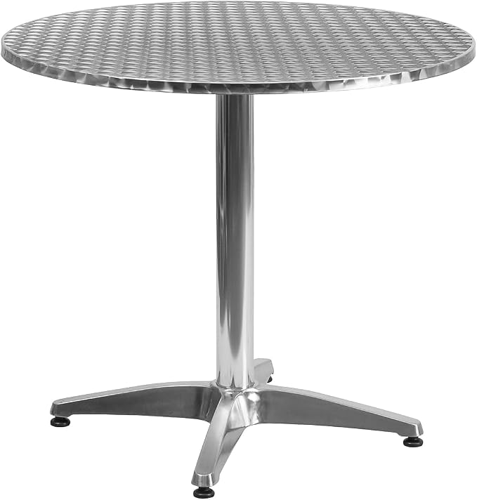 Pemberly Row 31.5" Round Bistro Table, Aluminum and Steel, Stainless Steel Top, Lightweight Design, Commercial and Residential Use, Outdoor/Indoor Patio Dining Table for Sunroom, Balcony, Deck