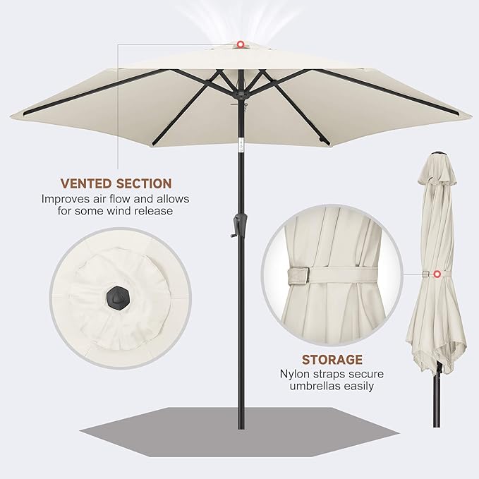 10FT Patio Umbrella Outdoor - Table Umbrella with 6 Sturdy Ribs, Market Umbrella with Push Button Tilt, UV Protection for Pool, Porch, Garden, Deck, Backyard (Ivory)