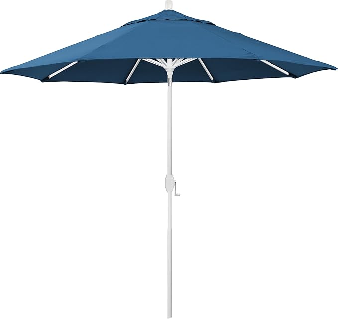 California Umbrella 12-Year-Non-Fading, 9Ft Premium Sunbrella Patio Umbrella, Hand-Crank, Button-Tilt, White Frame, Regatta Fabric