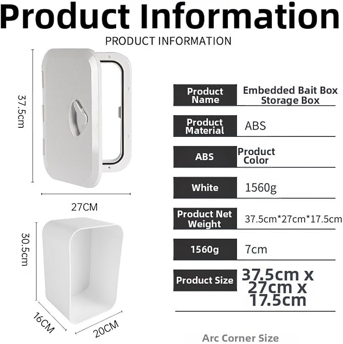 ABS Marine Storage Box with Deck Cover for Yacht Hatch Inspection Lid, Featuring Spacious Capacity, 270 Degree Smooth Rotation and Marked Cutting Lines for Custom Fit (White)