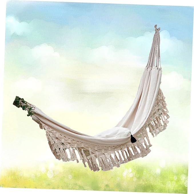 Sosoport Double Hammock Camping Hammock Boho Outdoor Furniture Swing Sleeping Bed Fashion Canvas