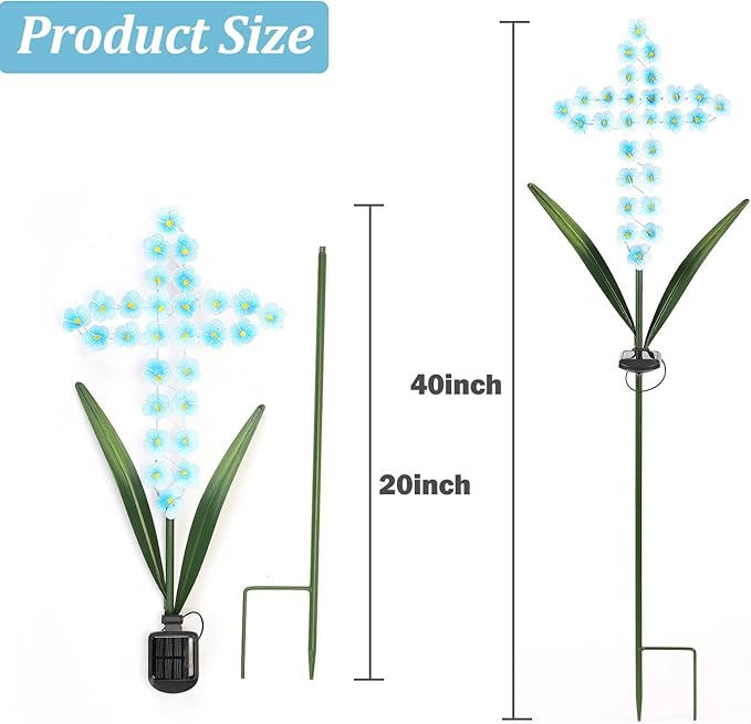 Solar Cross Garden Stake Outdoor Lights, 40 Inch Solar Powered Cross Lights Stake with 24 LED Decorative Flower Lights for Remembrance Gifts