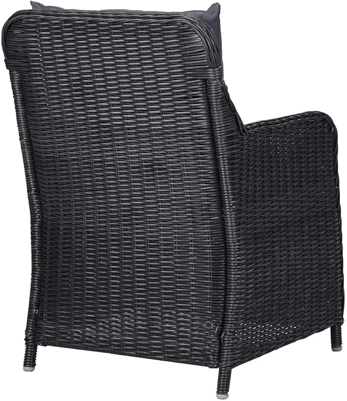 9pc Patio Dining Set Black/Dark Grey 78.7 Acacia Top PE Rattan Chairs 2 Sun Loungers Powder-Coated Steel Seats 8
