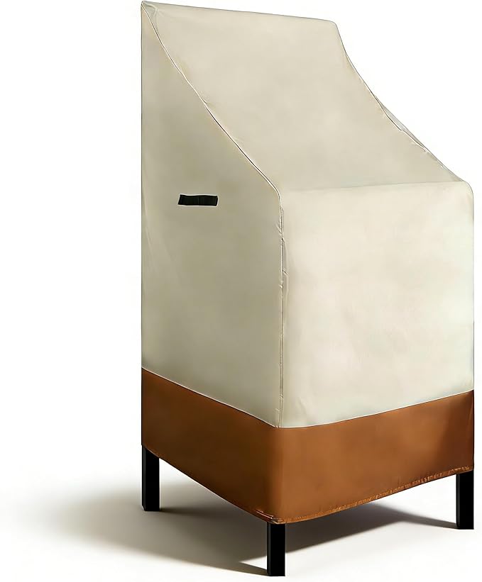 RosieLily High Back Patio Chair Covers Waterproof Stackable Outdoor Bar Stool Cover Beige Patio Furniture Cover Outside Lounge Deep Seat Lawn Chair Covers, High Back, 1 Pack-Beige and Brown