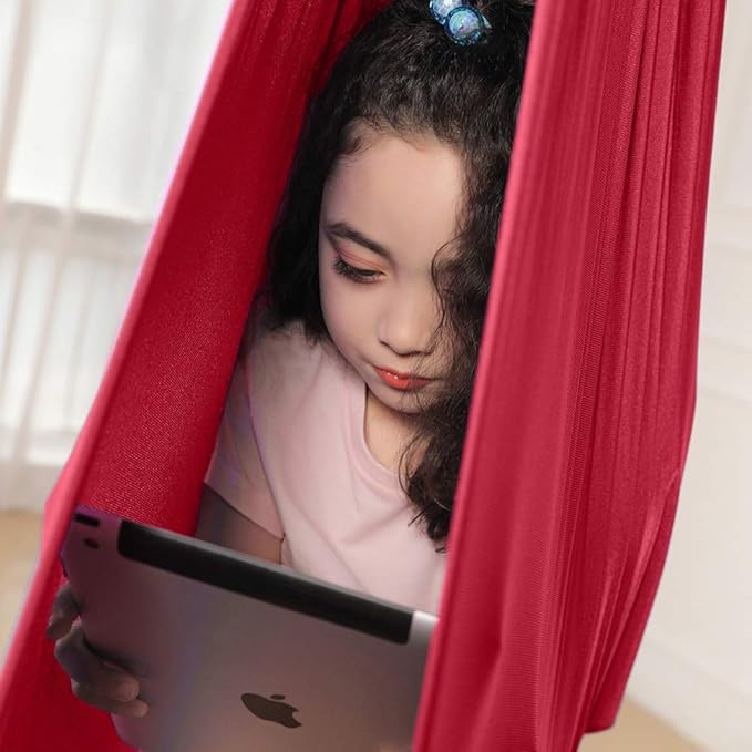 Yoga Swing for Kids Hammock Children Hangin Indoor Outdoor Autism Aspergers,ADHD Kids Hangin Therapy Swing 110inch x 39inch (Hardware Included) Wine Red