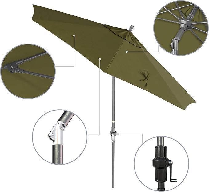 California Umbrella 9' Rd. Crank Lift, Collar Tilt, Aluminum Pole, Fiberglass Rib Patio Umbrella, Hammertone Grey Finish, Sunbrella Spectrum Cilantro