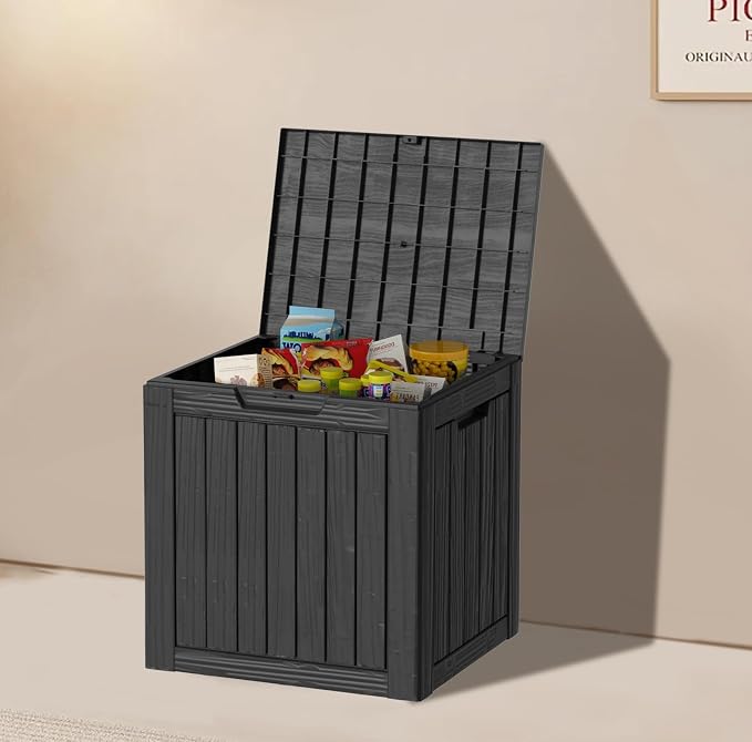 30 Gallon Resin Deck Box, Waterproof Outdoor Storage Box for Patio Furniture Accessories, Garden Tools, Indoor Storage for Cushion, Black