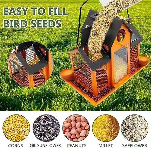 YYWMWM Solar Bird Feeders House for Outside Hanging, Metal Wild Bird Feeder for Outdoors, Large Cardinal Bird Feeder Birdhouses Orange