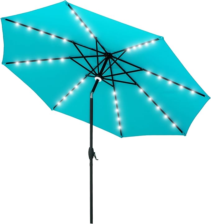 GDY 10Ft Patio Umbrella, Table Umbrella with 40 LED Lights, Outdoor Umbrellas for Patio, with Tilt and Crank, Center Light, for Garden, Deck, Backyard, Pool, and Beach.