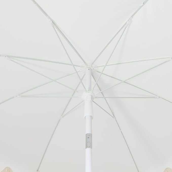 JONATHAN Y Mariner 6.5 ft. Beach Umbrella, Solid White with Fringe, Push-Button Tilt, UPF 50+ Sun Protection and Carrying Bag for Patio and Pool, White Pole UMB1005A