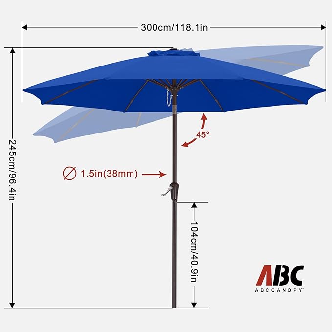 ABCCANOPY 10FT Patio Umbrella, Outdoor Waterproof Table Umbrella with Push Button Tilt and Crank, 8 Ribs UV Protection Pool Umbrella for Garden, Lawn, Deck & Backyard (Royal Blue)