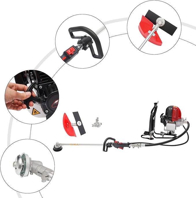 Backpack 4 Stroke 2 in 1 Brush Cutter, 8500RPM Single Cylinder Gasoline Weed Eater String Trimmer, Hedge Trimmer for Farmland Weeding, Harvesting, Clearing