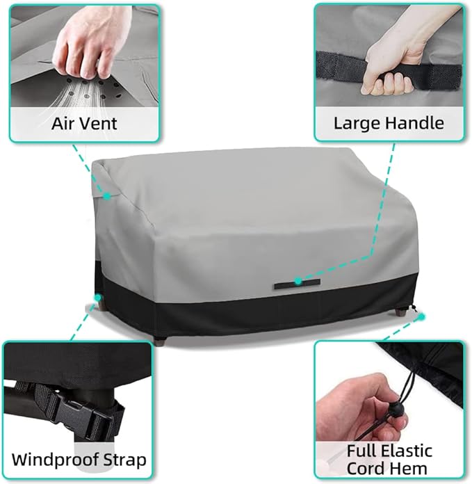 Fade and Tear Resistant Patio Loveseat Covers, Heavy-Duty Waterproof Couch Cover, UV Resistant Outdoor Sofa Cover, Lawn Patio Outdoor Furniture Covers, Gray/Black 54Wx37Dx35H Inch