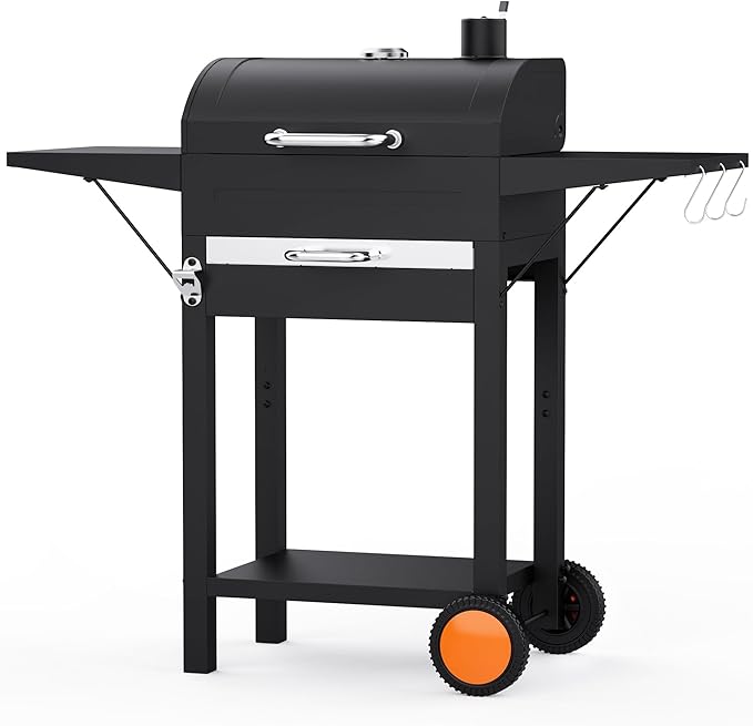 KEYO GRILL 20-Inch Heavy Duty Charcoal Grills, Adjustable Vent Outdoor BBQ Grill with Two Side Tables, Pullable Charcoal Ash Tray Portable Barbecue Grill for Backyard,Tailgating and Camping, Black