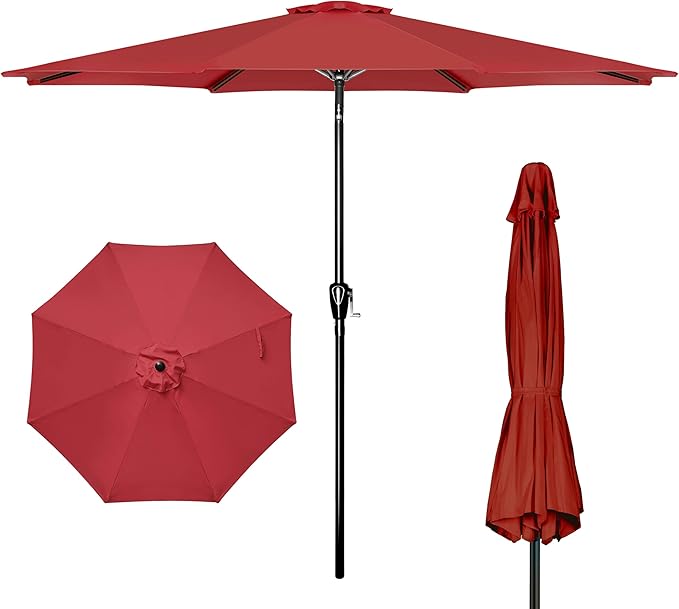iPower 9ft Patio Umbrella Outdoor Table Umbrellas with 8 Sturdy Ribs, Push Button Tilt and Crank for Yard, Pool and Garden