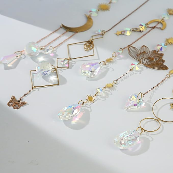 Sun Catchers, 6Pieces Colorful Crystals Suncatcher Hanging for Window | Crystal Ball Prism Rainbow Maker Pendant for Garden Christmas Tree Wedding Party Patio Backyard Car Home Indoor Outdoor Decor